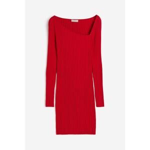 H&M RED RIB-KNIT BODYCON HOLIDAY CHRISTMAS DRESS - XL